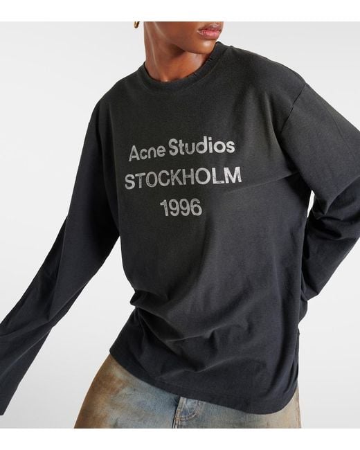 Acne Black Logo-Print Distressed T-Shirt