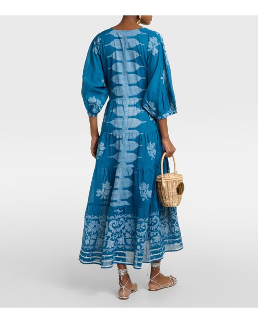Juliet Dunn Blue Dhaka Printed Cotton Maxi Dress