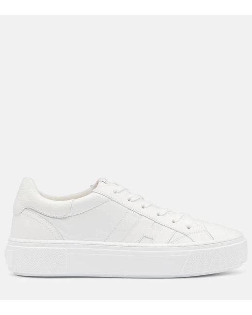 Hogan White H705 Allacciato H Leather Platform Sneakers
