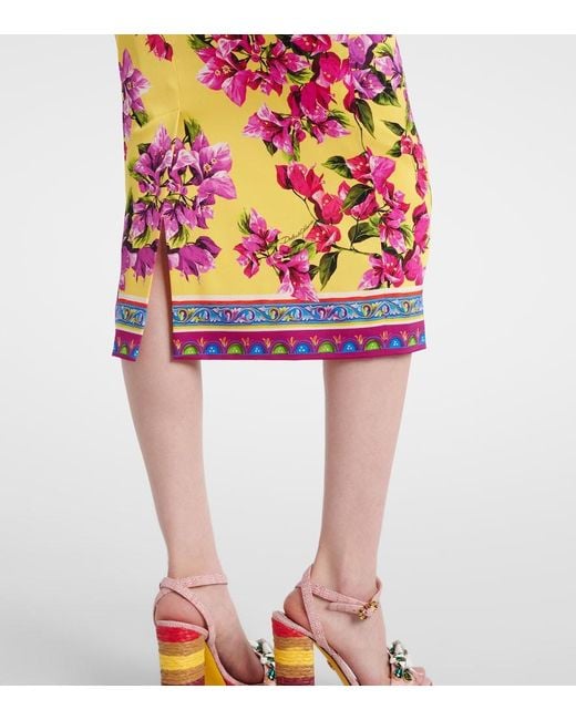 Dolce & Gabbana White Taormina Floral Silk-Blend Midi Dress