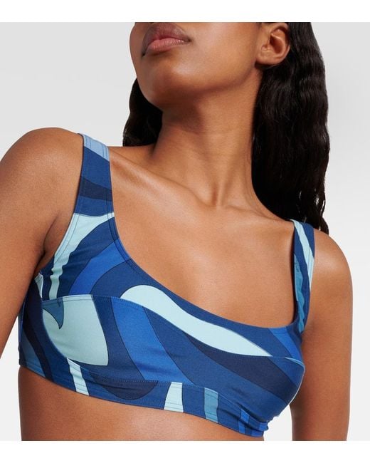 Emilio Pucci Blue Marmo Bikini Top