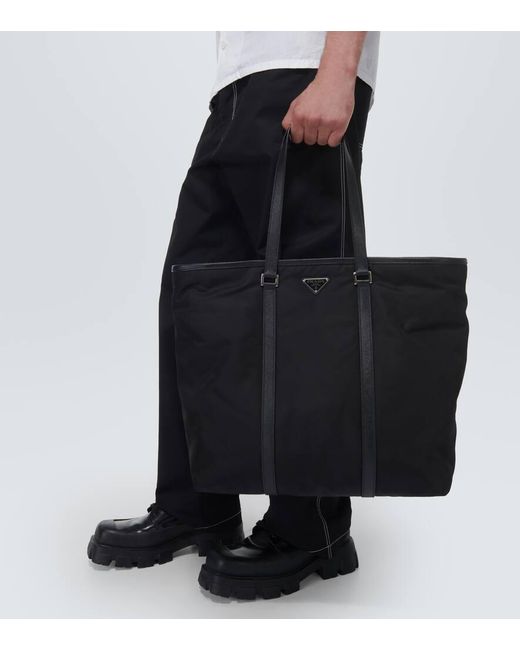 Prada Black Re-Nylon Leather-Trimmed Tote Bag for men