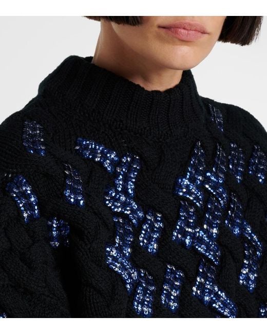 Dries Van Noten Blue Sequined Virgin Wool Sweater
