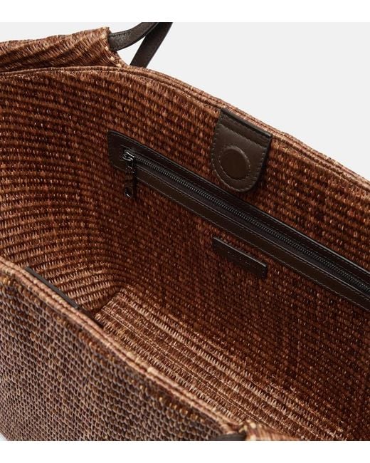 Brunello Cucinelli Brown Large Leather-Trimmed Raffia-Effect Tote Bag