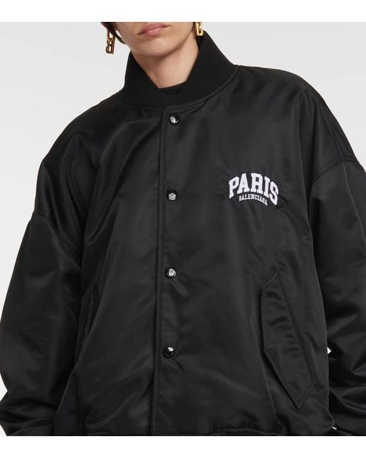 Balenciaga Black Paris Satin Varsity Jacket