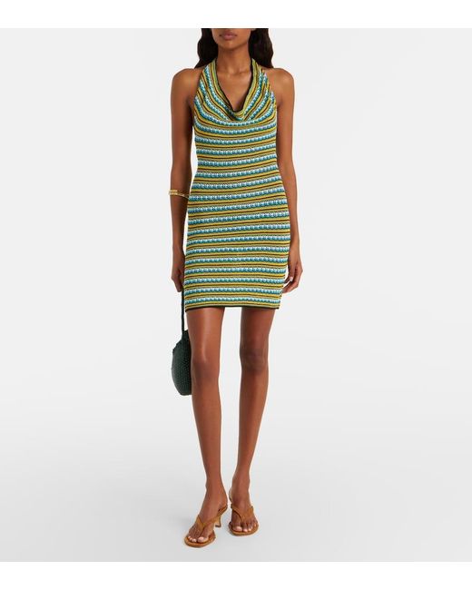 Staud Green Greta Striped Cotton Minidress