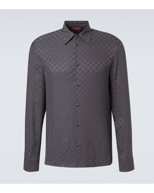 Gucci Blue Gg Silk Shirt for men