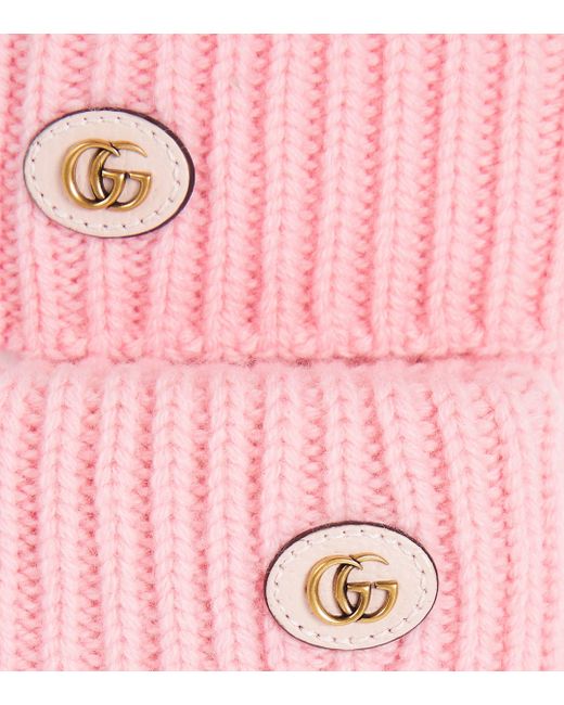 Gucci Pink Wool Cashmere Gloves With Double G