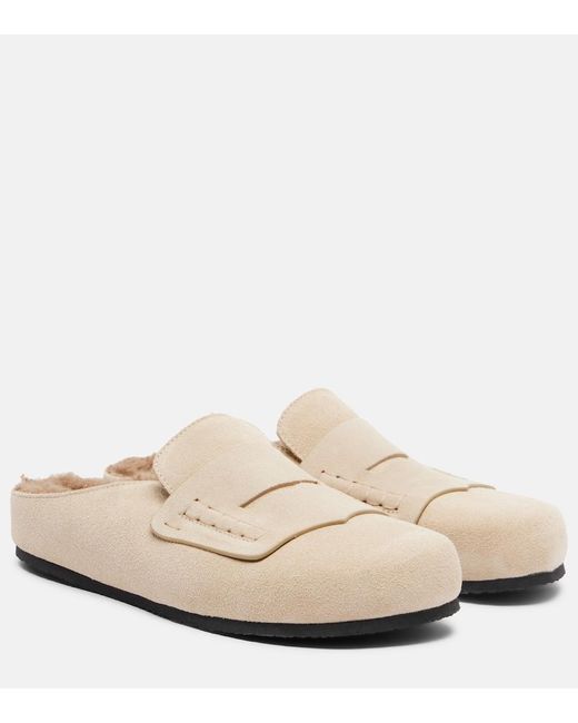 Jacquemus White Shearling-Lined Suede Mules