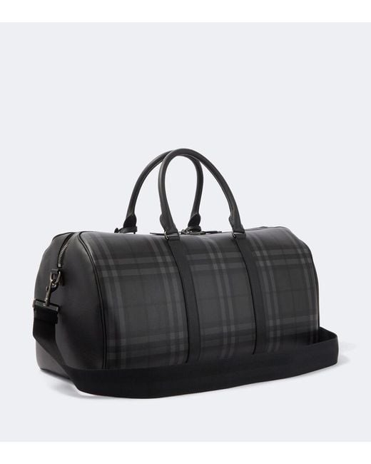 Burberry Black Check Leather-Trimmed Duffel Bag for men