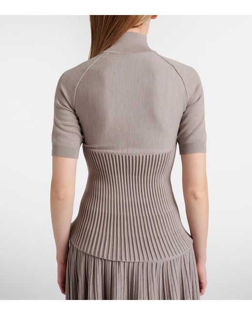 Alaïa Gray Ribbed-Knit Turtleneck Wool-Blend Top