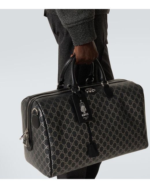 Bolso De Viaje Con Piel Y Gg Gucci de hombre de color Black