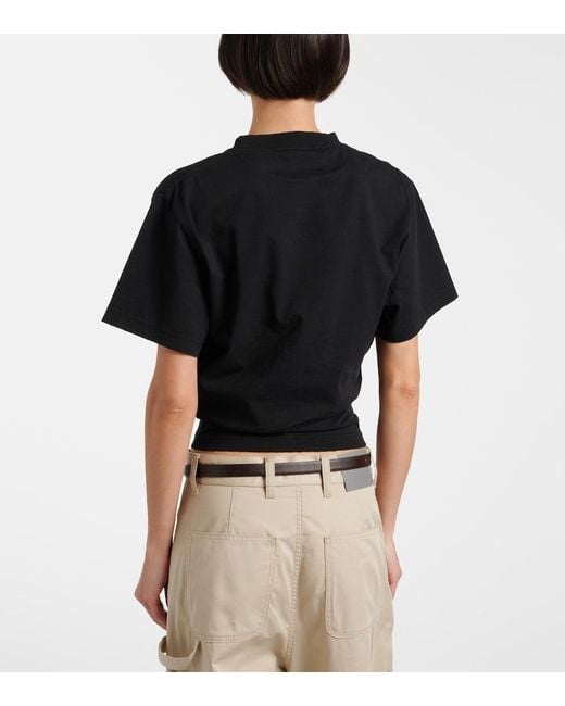 Balenciaga Black Logo Cropped Cotton Jersey T-Shirt