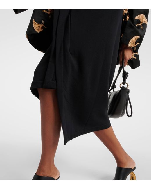 Dries Van Noten Black Gathered Cotton Midi Skirt