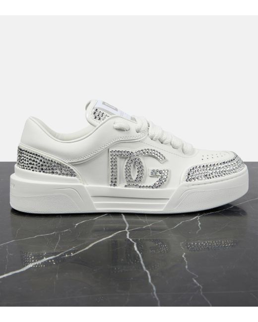New Roma Sneakers avec strass Dolce & Gabbana en coloris White