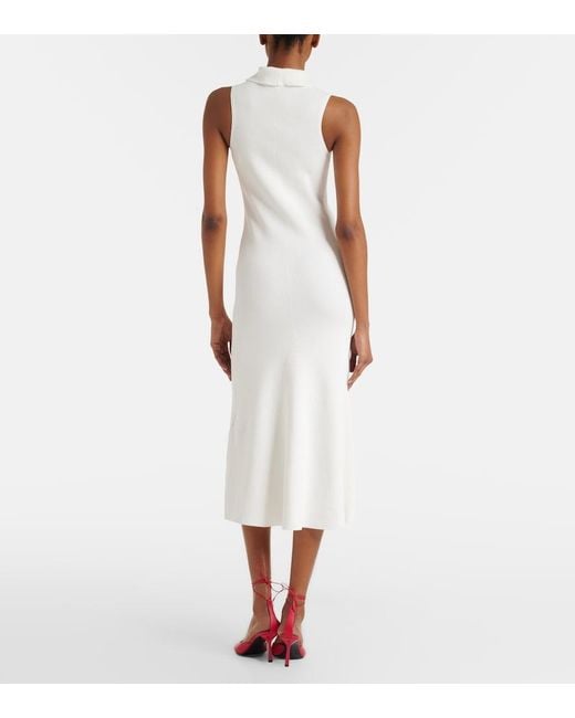 Victoria Beckham White Mira Ribbed-Knit Zip-Up Midi Dress