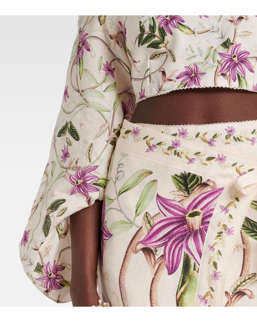 Agua Bendita Metallic Duria Floral Linen Crop Top