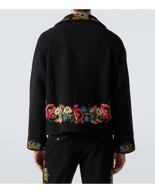 Bode Black Beaded Aquitaine Embellished Wool Jacket for men