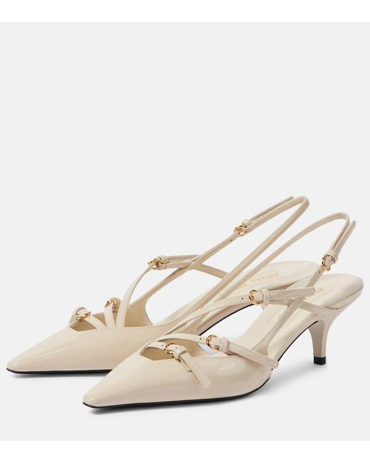 Miu Miu Natural Patent Leather Slingback Pumps