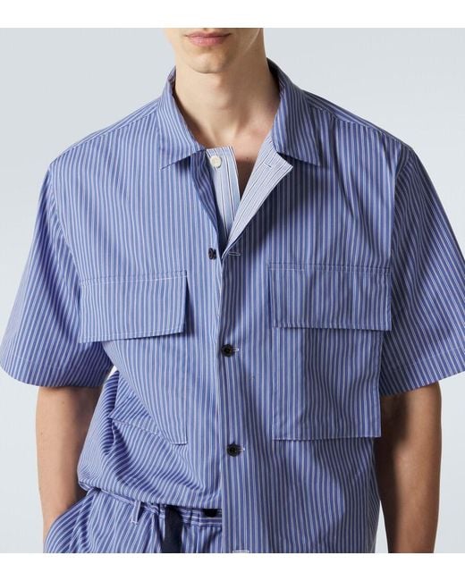 Sacai Blue Striped Cotton Poplin Shirt for men