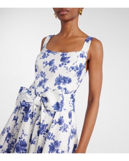Carolina Herrera Floral Faille Midi Dress in Blue | Lyst