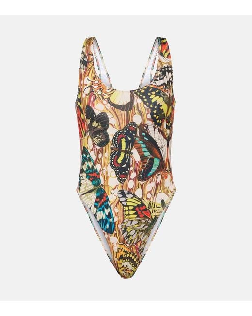 Jean Paul Gaultier Metallic Papillon Printed Swimsuit