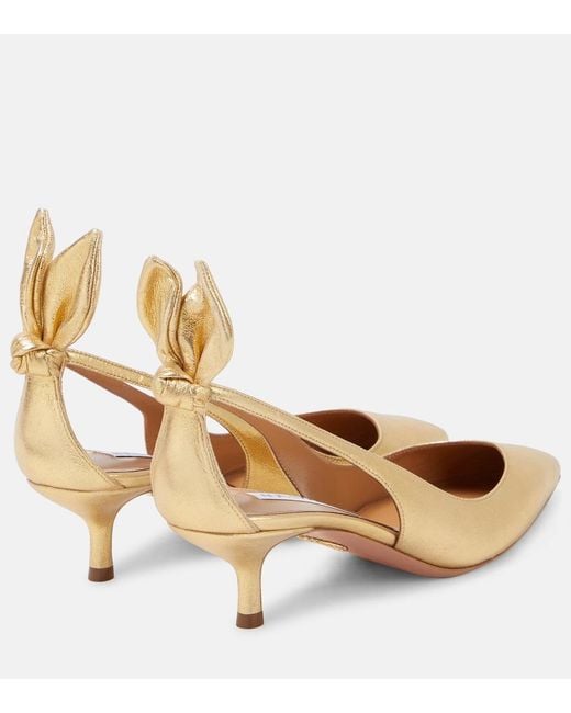 Aquazzura Natural Bow Tie Metallic Leather Pumps