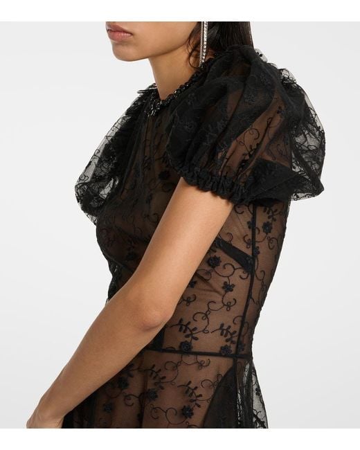 Simone Rocha Black Embellished Lace Midi Dress