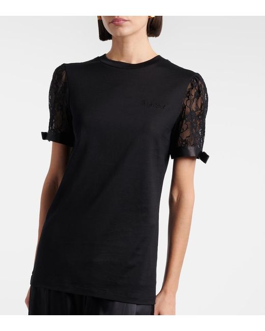 Nina Ricci Black Lace-Trimmed Cotton Jersey T-Shirt