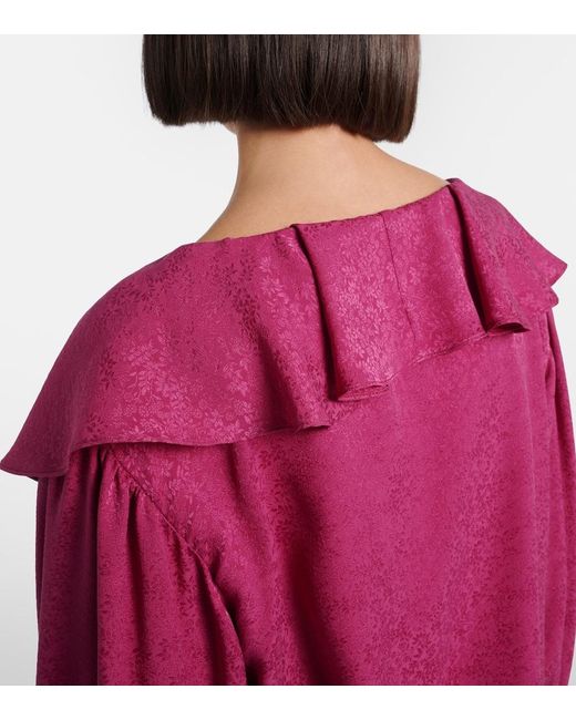 Chloé Pink Ruffled Silk Jacquard Blouse