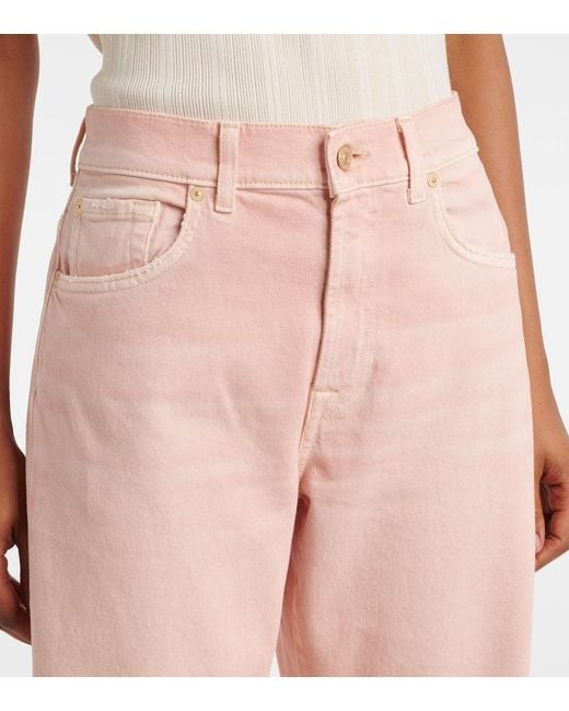 7 For All Mankind Pink Tess High-Rise Straight Jeans
