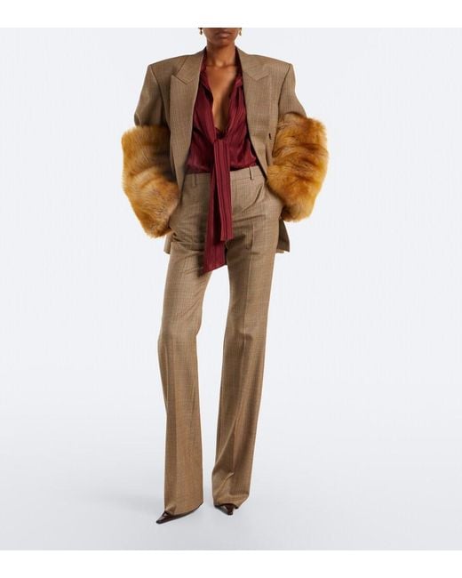 Saint Laurent Gray Prince Of Wales Wool Flared Pants