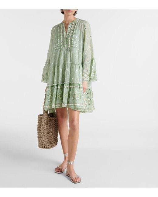 Juliet Dunn Green Embroidered Cotton Minidress