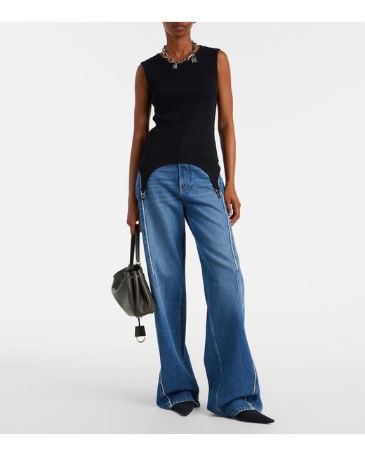 Tank Top De Jersey De Algodon Acanalado Jean Paul Gaultier de color Black
