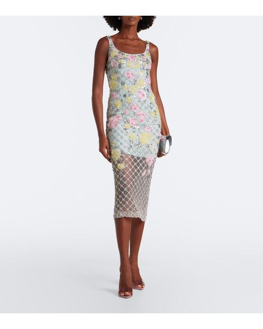 La Fuori White Celeste Jardin Embellished Midi Dress