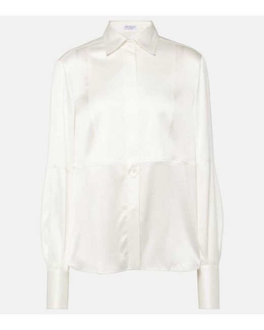 Blusa de saten de mezcla de seda Brunello Cucinelli de color White