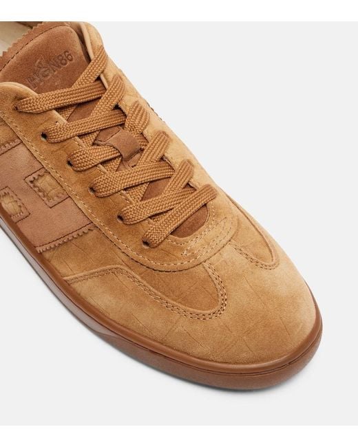 Hogan Brown Cool Croc-Effect Suede Sneakers