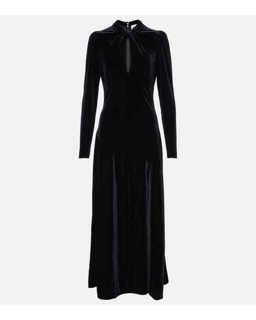 Ganni Black Keyhole-Neck Velvet Maxi Dress
