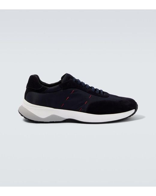 Kiton Blue Suede-Trimmed Sneakers for men