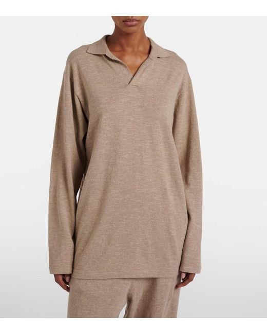 The Row Brown Niosa Cotton And Linen Polo Sweater