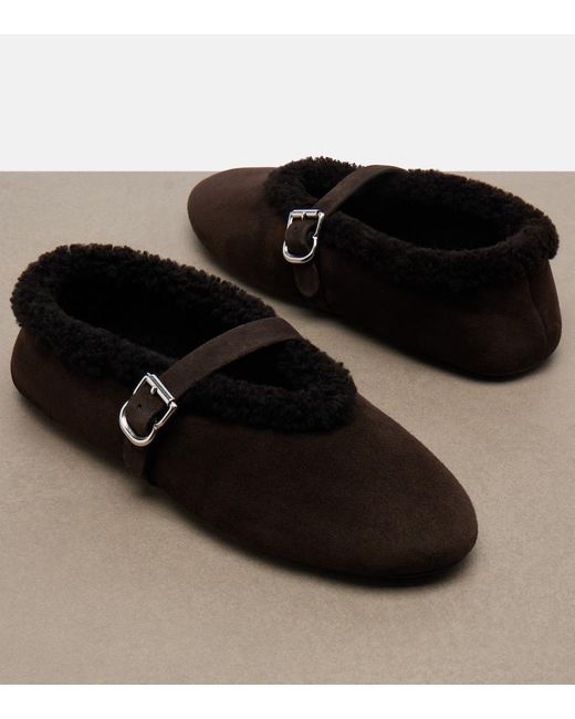 Alaïa Black Shearling-Lined Suede Mary Jane Flats