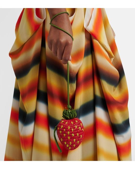 Loewe White Strawberry Crochet Raffia Coin Purse With Strap
