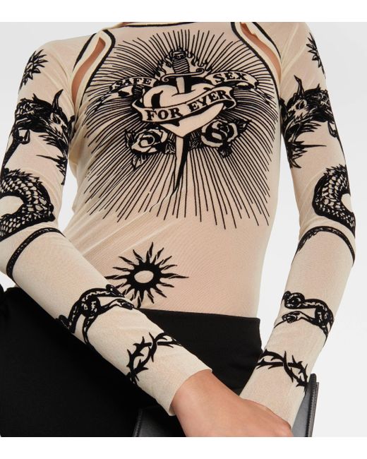 Jean Paul Gaultier White Tattoo Collection Printed Tulle Shrug