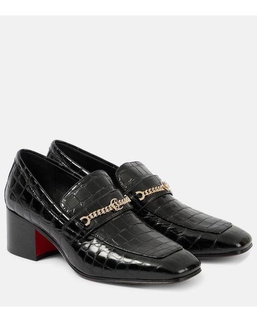 Christian Louboutin Black Mj Moc Croc-Effect Leather Loafers