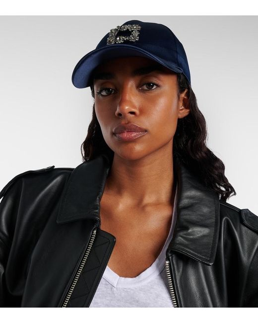 Roger Vivier Blue Efflorescence Satin Baseball Cap