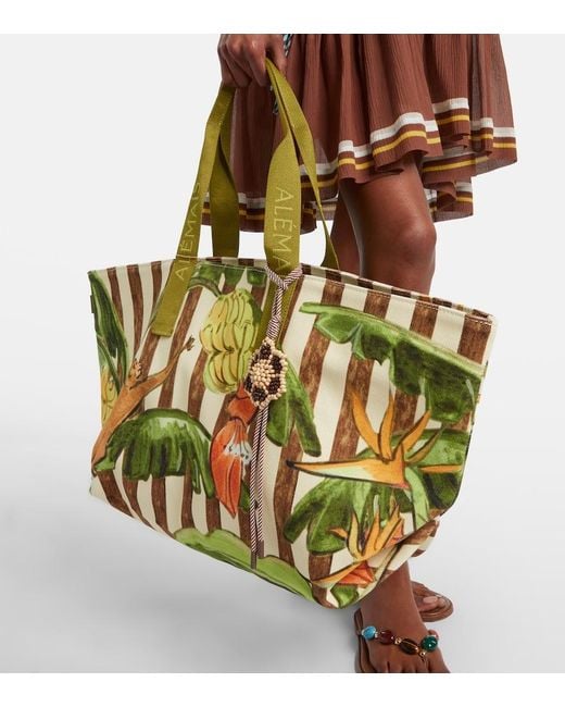 ALÉMAIS Green Toucan Tango Large Canvas Tote Bag
