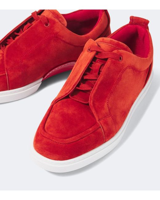 Christian Louboutin Red Suede Lace-Up Low-Top Sneakers for men