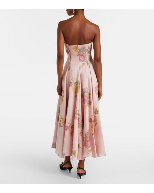 Markarian Pink Floral Linen Corset Dress