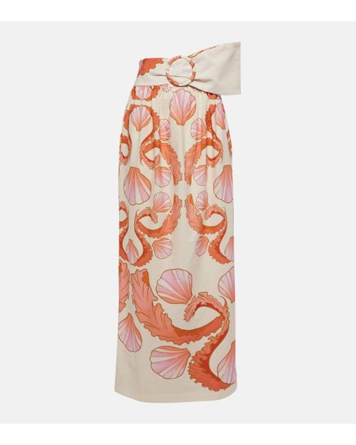 Adriana Degreas Orange Seashell Cotton Maxi Skirt