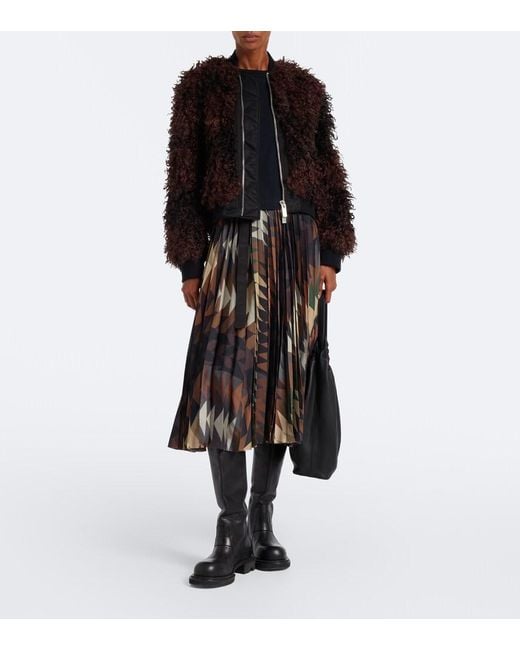 Sacai Black X A.P.C. Plisse Printed Midi Skirt
